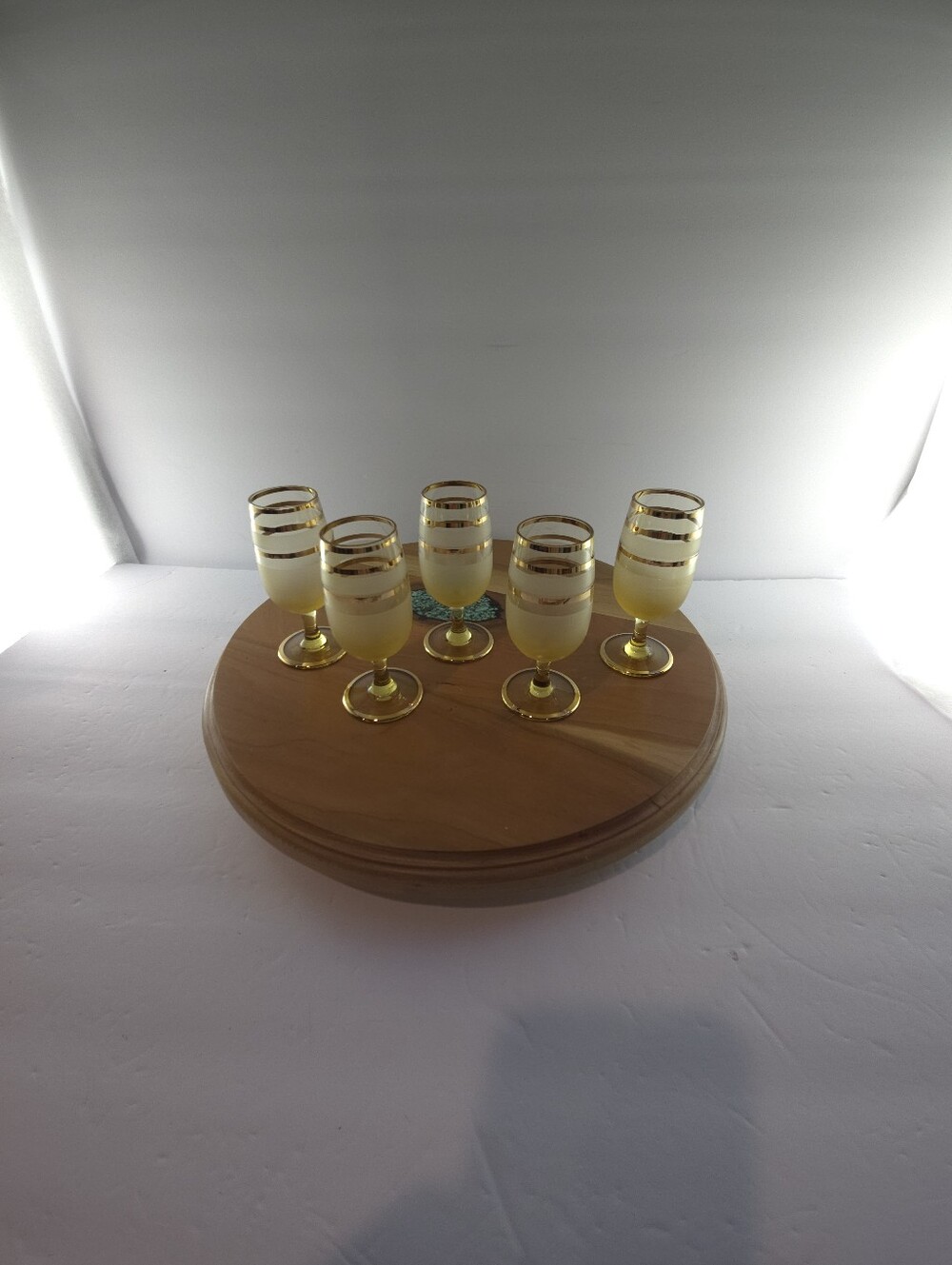 Vintage Mid-Century Modern Frosted Gold Striped Cordial, Glasses Set Of 5
